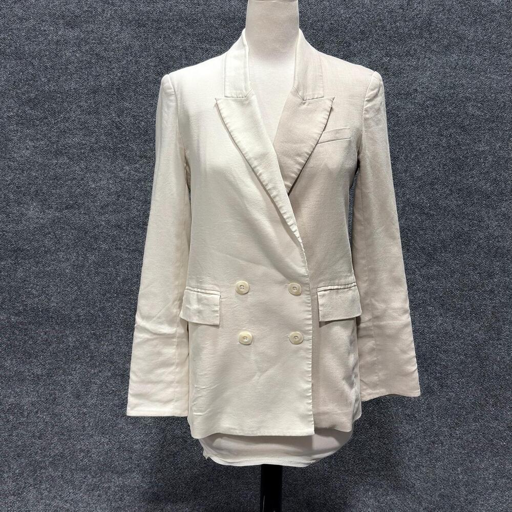 Veronica Beard Blazer Womens 2 Off White Linen Colorblock Braeton Dickey Jacket